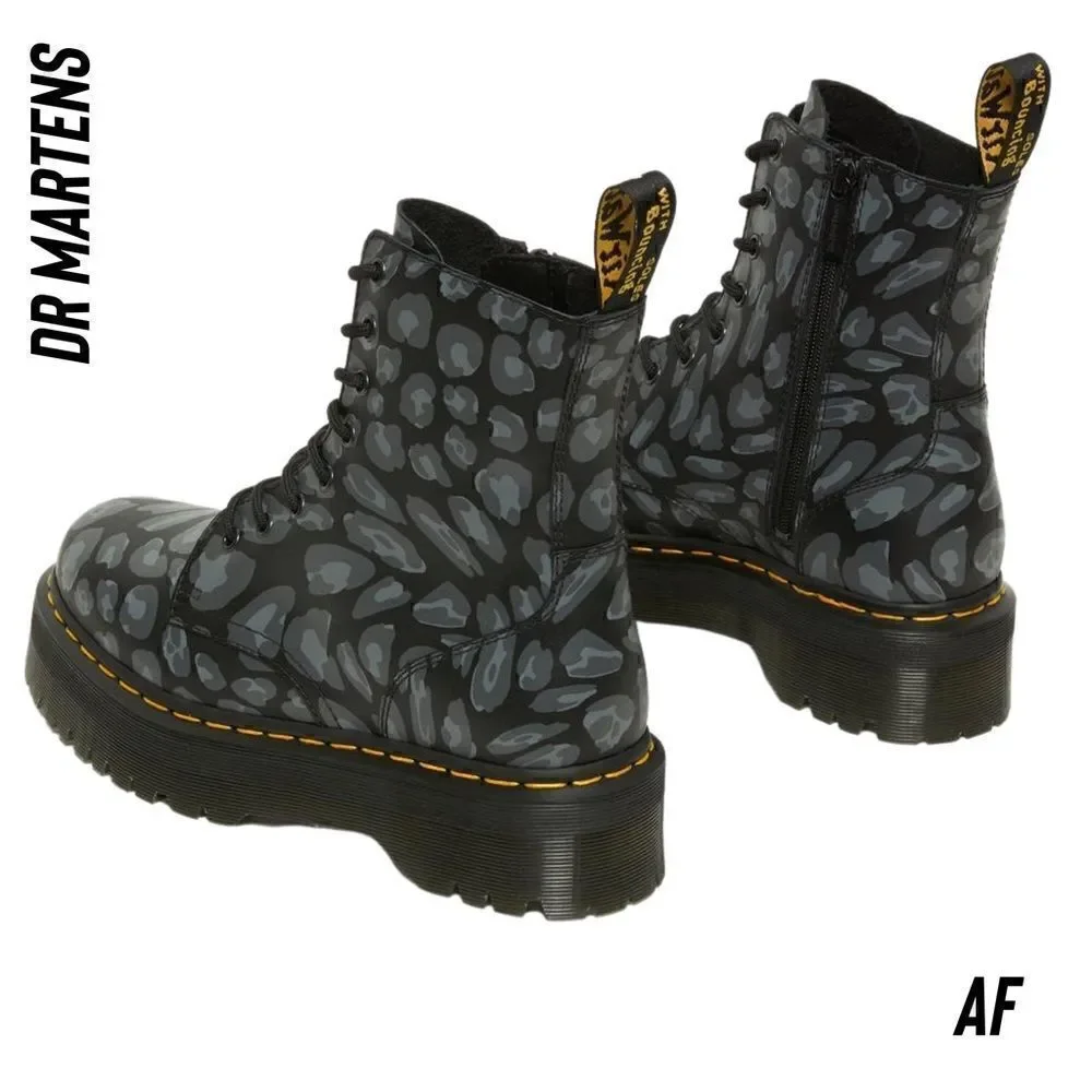 DR MARTENS JADAN PLATFORM BOOTS IN LEOPARD PRINT NWT NEW BLACK AND GREY